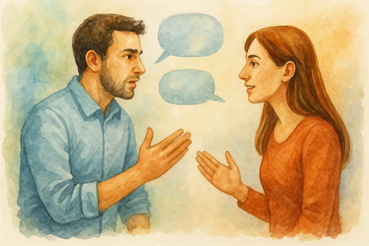 Personas conversando de manera asertiva en un ambiente de trabajo profesional