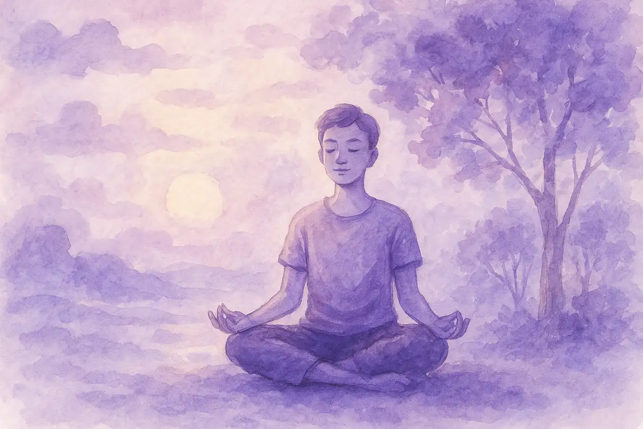 Persona meditando en posición de loto en un ambiente natural tranquilo